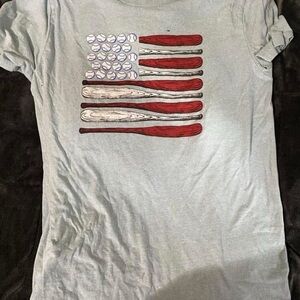 Gray T-Shirt with Baseball and Bat Design